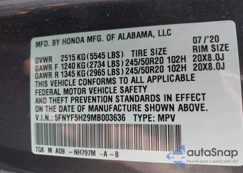 2021 Honda Pilot 2Wd Special Edition из США, поврежденный, VIN 5FNYF5H29MB003636